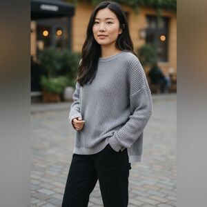 NWT Hello Nite Women’s Indigo Blue Waffle Sweater Crew Neck Thumb Holes - Size S